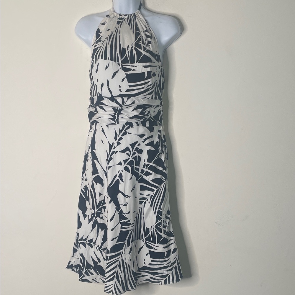 Ann Taylor Black and White Leaf Print Midi Dress